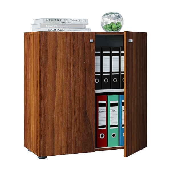 VCM Büroschrank Aktenschrank Bücherregal Universal Schrank Regal Lona 2-fach Drehtüren Holz Büromöbel Aktenschrank Lona 2-fach Drehtüren (Farbe: Kern-Nussbaum)