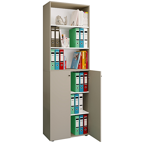 VCM Büroschrank Bücher Ordner Aktenschrank Büromöbel Schrank Lona 6-fach Drehtüren Regal (Farbe: Grau)