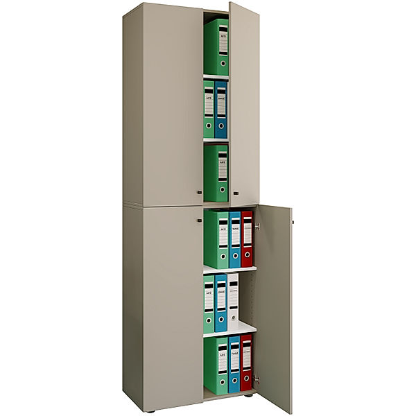 VCM Büroschrank Bücher Ordner Aktenschrank Büromöbel Schrank Lona 6-fach Drehtüren (Farbe: Grau)