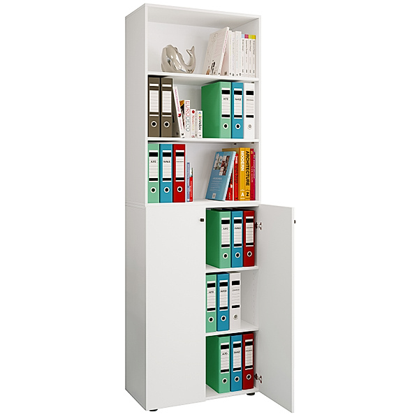 VCM Büroschrank Bücher Ordner Aktenschrank Büromöbel Schrank Lona 6-fach Drehtüren Regal (Farbe: Weiß)