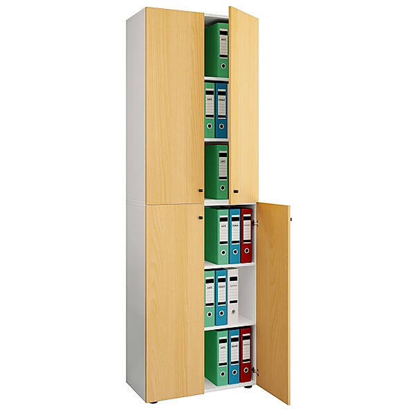VCM Büroschrank Bücher Ordner Aktenschrank Büromöbel Schrank Lona 6-fach Drehtüren (Farbe: Weiß / Buche)
