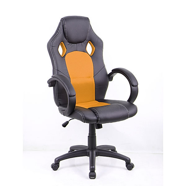 VCM Bürostuhl Drehstuhl Schreibtischstuhl Chefsessel Büro Stuhl Gamer Racing Stone (Farbe: Schwarz / Orange)