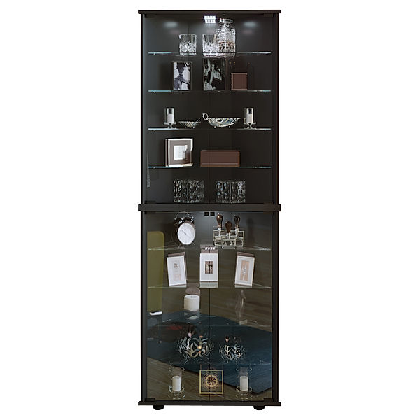 VCM Eckvitrine Standvitrine Sammelvitrine Glasvitrine Wand Vitrine Regal Schrank Hängevitrine Vecko Maxi Sammel Stand Eckvitrine Holz Glas Vecko Maxi (Farbe: Schwarz)