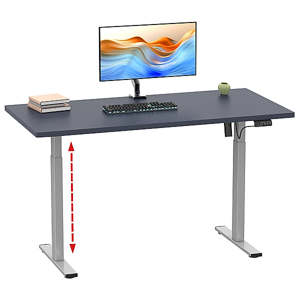 VCM Höhenverstellbarer Schreibtisch stufenlos elektrisch höhenverstellbar Lona 110x50 Silber (Farbe: Anthrazit)