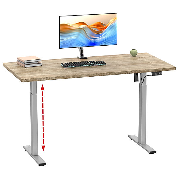 VCM Höhenverstellbarer Schreibtisch stufenlos elektrisch höhenverstellbar Lona 140x50 Silber (Farbe: Sonoma-Eiche)