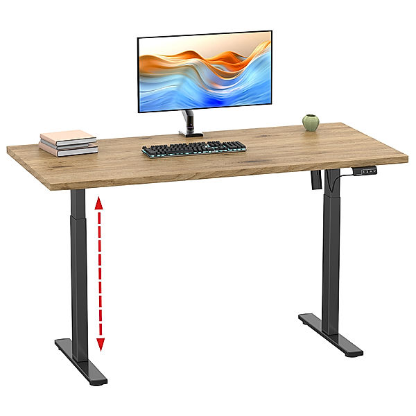 VCM Höhenverstellbarer Schreibtisch stufenlos elektrisch höhenverstellbar Lona 140x50 Schwarz (Farbe: Honig-Eiche)