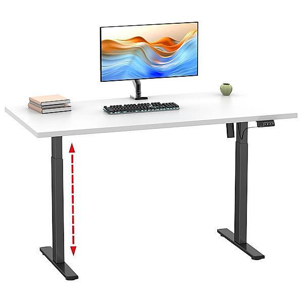 VCM Höhenverstellbarer Schreibtisch stufenlos elektrisch höhenverstellbar Lona 110x80 Schwarz (Farbe: Weiß)