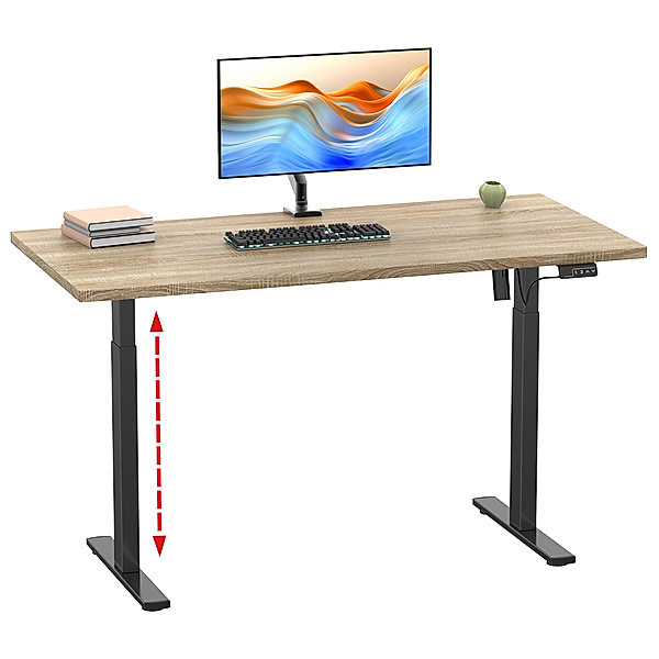 VCM Höhenverstellbarer Schreibtisch stufenlos elektrisch höhenverstellbar Lona 110x80 Schwarz (Farbe: Sonoma-Eiche)