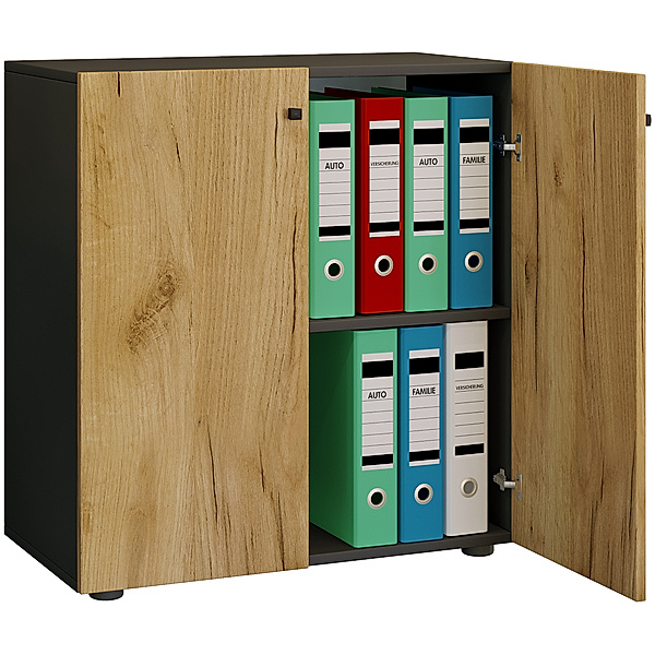 VCM Holz Büromöbel Aktenschrank Lona 2-fach Drehtüren (Farbe: Anthrazit / Honig-Eiche)