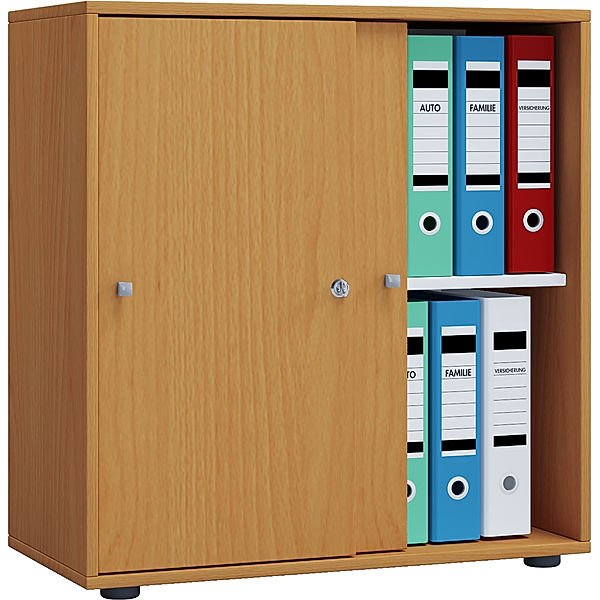 VCM Holz Büroschrank Aktenregal Lona 2 Fächer Schiebetüren (Farbe: Buche)