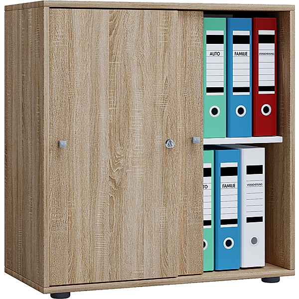 VCM Holz Büroschrank Aktenregal Lona 2 Fächer Schiebetüren (Farbe: Sonoma-Eiche (Sägerau))