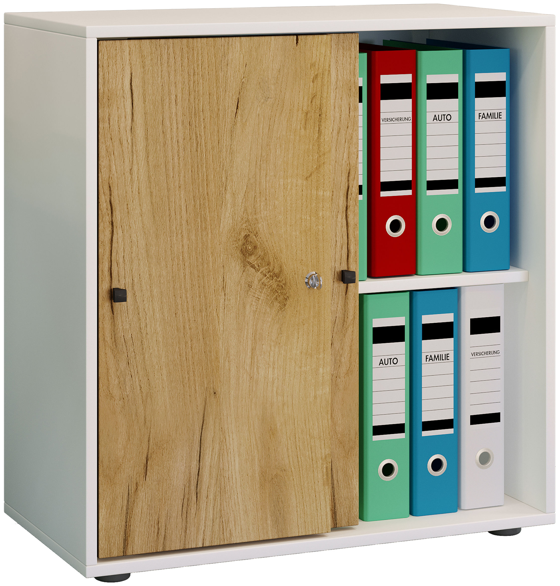 VCM Holz Büroschrank Aktenregal Lona 2 Fächer Schiebetüren Farbe: Weiß  Honig-Eiche | Weltbild.de