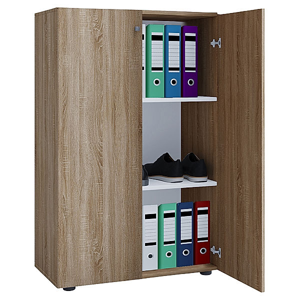 VCM Holz Büroschrank Aktenregal Lona 3 Fächer mit Drehtüren (Farbe: Sonoma-Eiche (Sägerau))