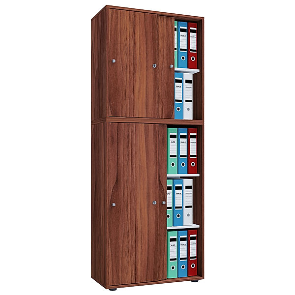 VCM Holz Büroschrank Aktenregal Lona 5 Fächer Schiebetüren (Farbe: Kern-Nussbaum)