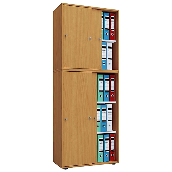 VCM Holz Büroschrank Aktenregal Lona 5 Fächer Schiebetüren (Farbe: Buche)