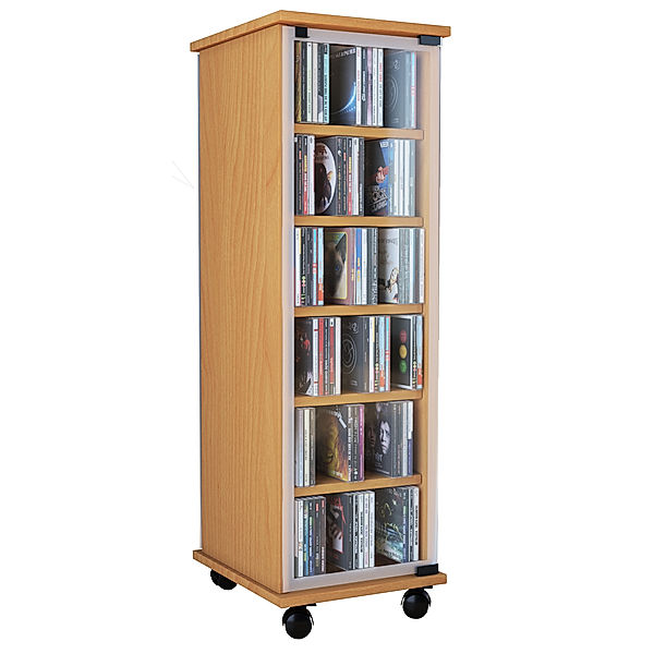 VCM Holz CD DVD Stand Regal Valenza mit Glastür drehbar (Farbe: Buche)