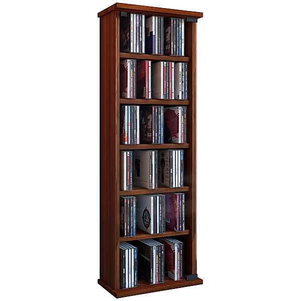 VCM Holz CD DVD Stand Regal Vetro mit Glastür (Farbe: Kern-Nussbaum)