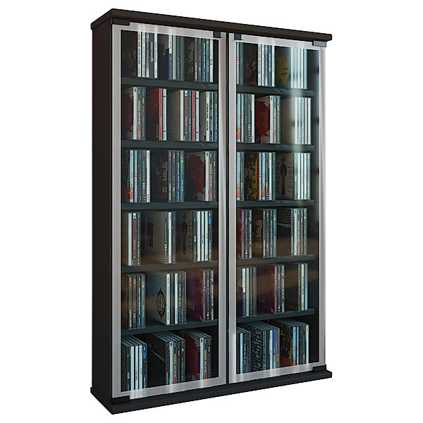 VCM Holz CD DVD Standregal Galerie mit Glastür (Farbe: Schwarz)