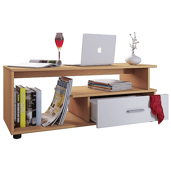 VCM Holz Couchtisch Rilos mit Schublade (Farbe: Buche)