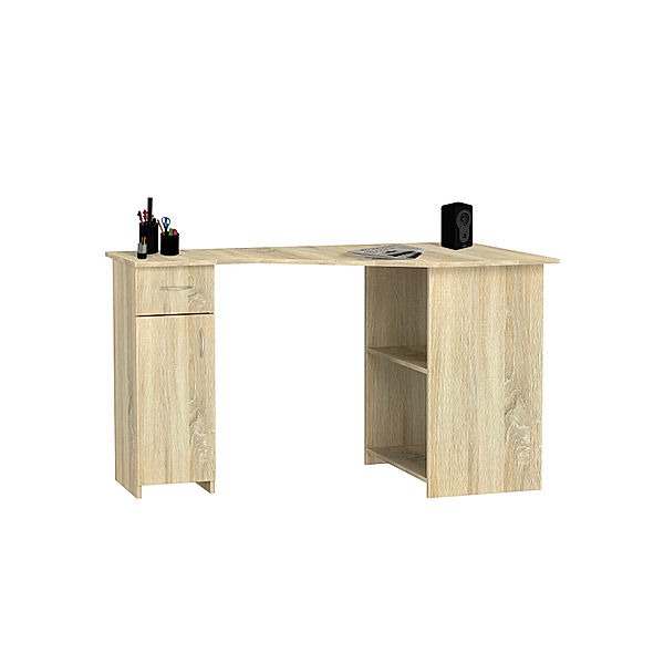 VCM Holz Eckschreibtisch Winkeltisch Schreibtisch Computertisch Schublade Linzia XL (Farbe: Sonoma-Eiche)