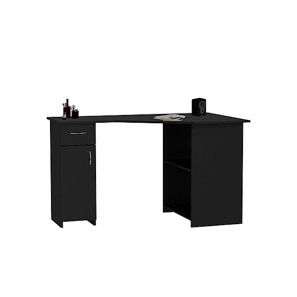 VCM Holz Eckschreibtisch Winkeltisch Schreibtisch Computertisch Schublade Linzia XL (Farbe: Schwarz)