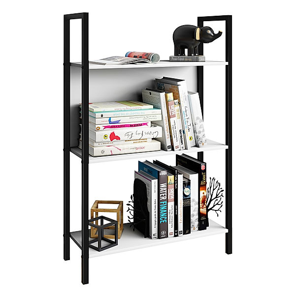 VCM Holz Metall Aufbewahrung Stand Regal Bücherregal Deko Bücher Standregal Flakos 3 (Farbe: Weiß)