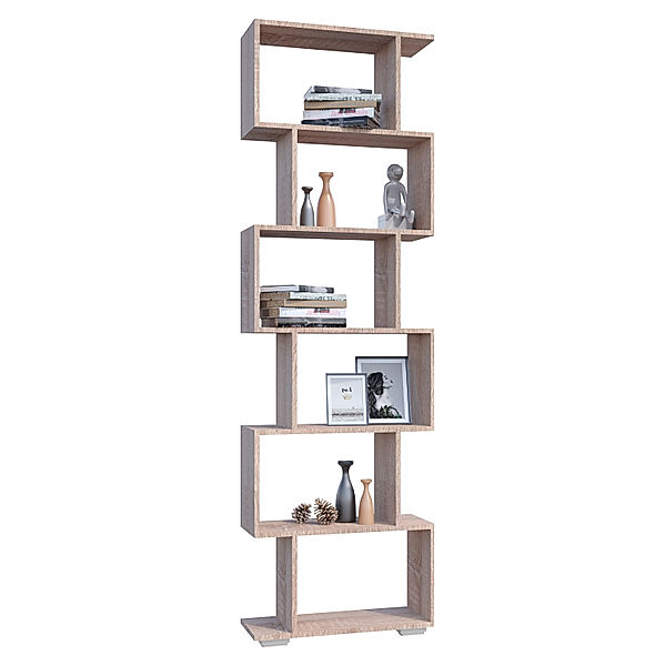 VCM Holz Raumteiler Stand Regal Bücherregal Deko Bücher 6 Fächer Standregal Palusa L (Farbe: Sonoma-Eiche)