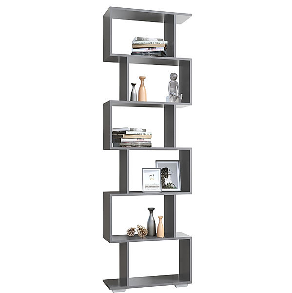 VCM Holz Raumteiler Stand Regal Bücherregal Deko Bücher 6 Fächer Standregal Palusa L (Farbe: Anthrazit)