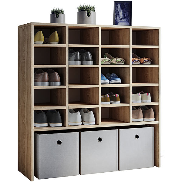 VCM Holz Regal Schuhschrank Hinsol XL (Farbe: Sonoma-Eiche (Sägerau))