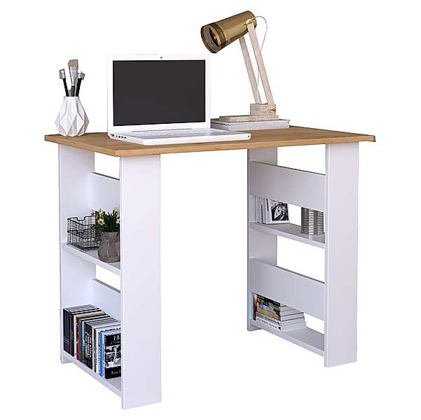 VCM Holz Schreibtisch Computertisch Arbeitstisch Bürotisch Büro Tisch Efilo (Farbe: Weiß / Honig-Eiche)