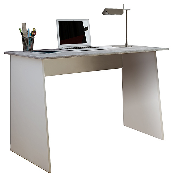 VCM Holz Schreibtisch Computertisch Masola Maxi (Farbe: Weiß / Beton-Optik)