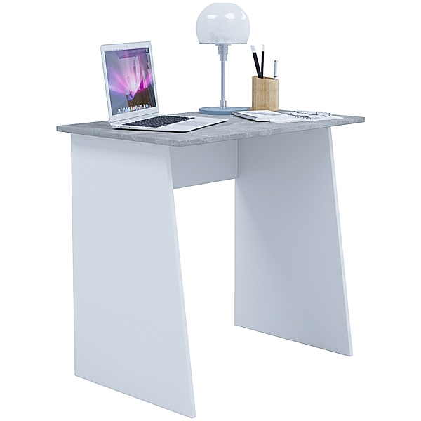 VCM Holz Schreibtisch Computertisch Masola Mini (Farbe: Weiß / Beton-Optik)