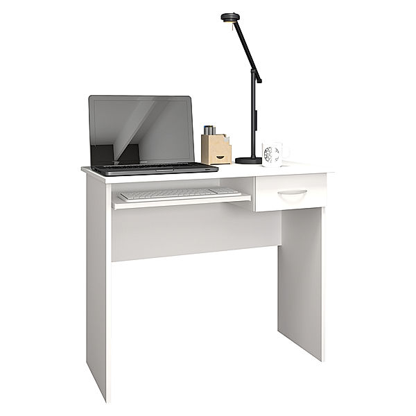 VCM Holz Schreibtisch Computertisch Tastaturauszug Schublade Bürotisch Arusa (Farbe: Weiß)