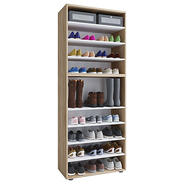 VCM Holz Schuhschrank Regal Lona 9-fach ohne Tür (Farbe: Sonoma-Eiche)