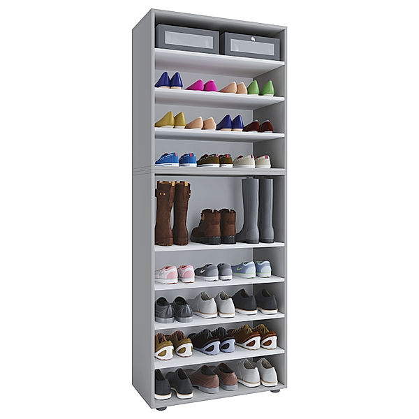 VCM Holz Schuhschrank Regal Lona 9-fach ohne Tür (Farbe: Grau)