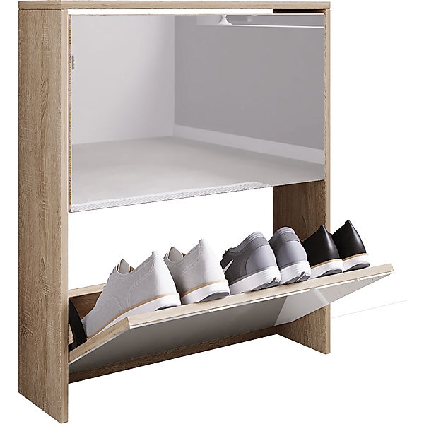 VCM Holz Schuhschrank Stido L mit Spiegel Schuhkipper (Farbe: Honig-Eiche)