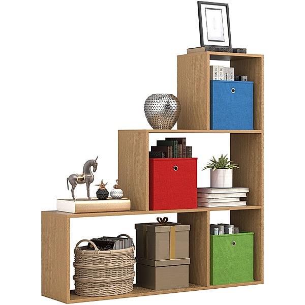 VCM Holz Stand Treppenregal Stufenregal Standregal Raumteiler Bücherregal Dubila M (Farbe: Buche)