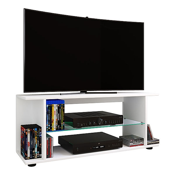 VCM Holz TV Lowboard Fernsehschrank Konsole Fernsehtisch Fernseh Glas Expalo XL (Farbe: Weiß)