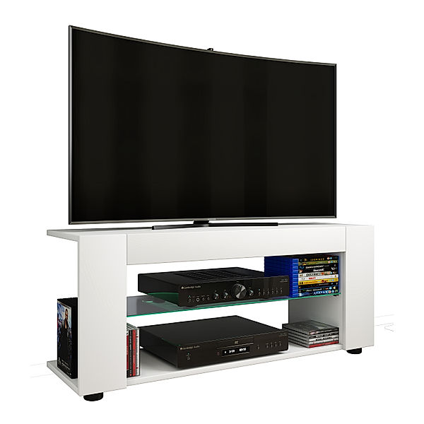 VCM Holz TV Lowboard Fernsehschrank Konsole Fernsehtisch Fernseh Glas Plexalo XL (Farbe: Weiß)