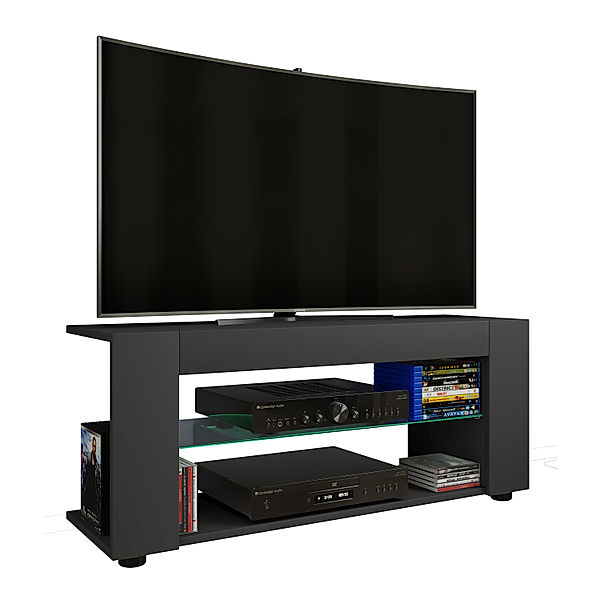 VCM Holz TV Lowboard Fernsehschrank Konsole Fernsehtisch Fernseh Glas Plexalo XL (Farbe: Anthrazit)