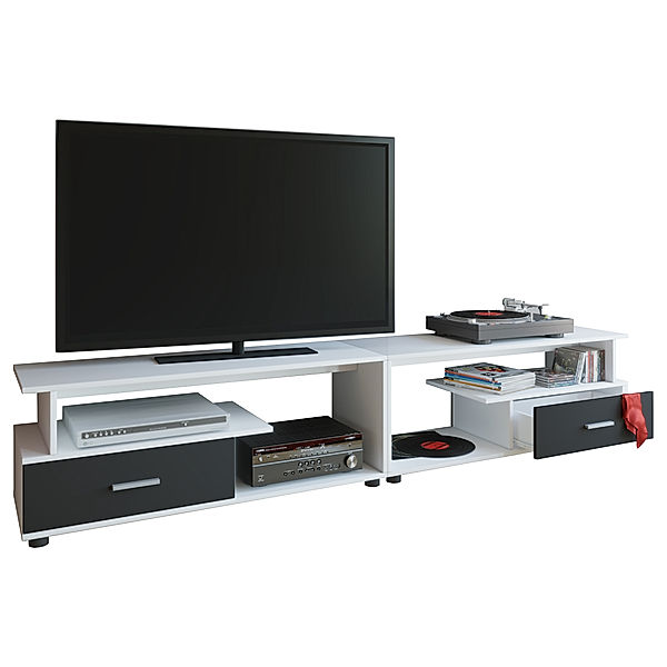 VCM Holz TV Lowboard Fernsehschrank mit Schublade Rimini Maxi Holz TV Lowboard Fernsehschrank mit Schublade Rimini Maxi (Farbe: Weiß / Schwarz)