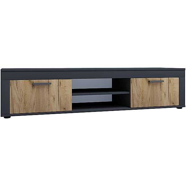 VCM Holz TV Lowboard Möbel Fernsehschrank Tisch Konsole Fernsehtisch Breite 160 cm Usilo XL (Farbe: Anthrazit / Honig-Eiche)