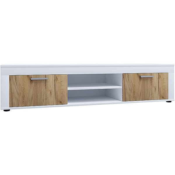 VCM Holz TV Lowboard Möbel Fernsehschrank Tisch Konsole Fernsehtisch Breite 160 cm Usilo XL (Farbe: Weiß / Honig-Eiche)