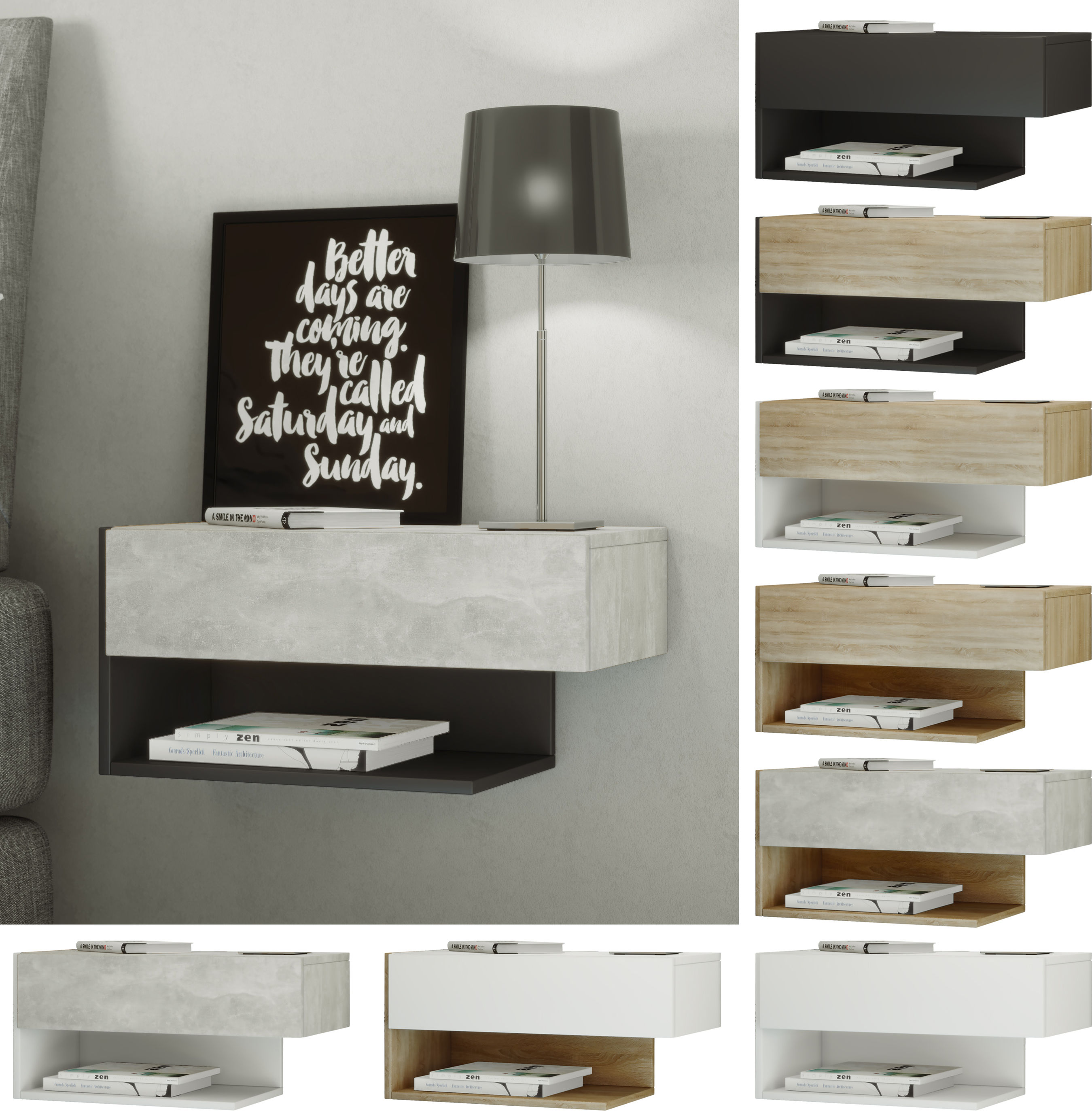 VCM Holz Wandschublade Nachtschrank Wandboard Schublade Konsole Nachttisch  Dormal XL Farbe: Sonoma-Eiche Weiß | Weltbild.de