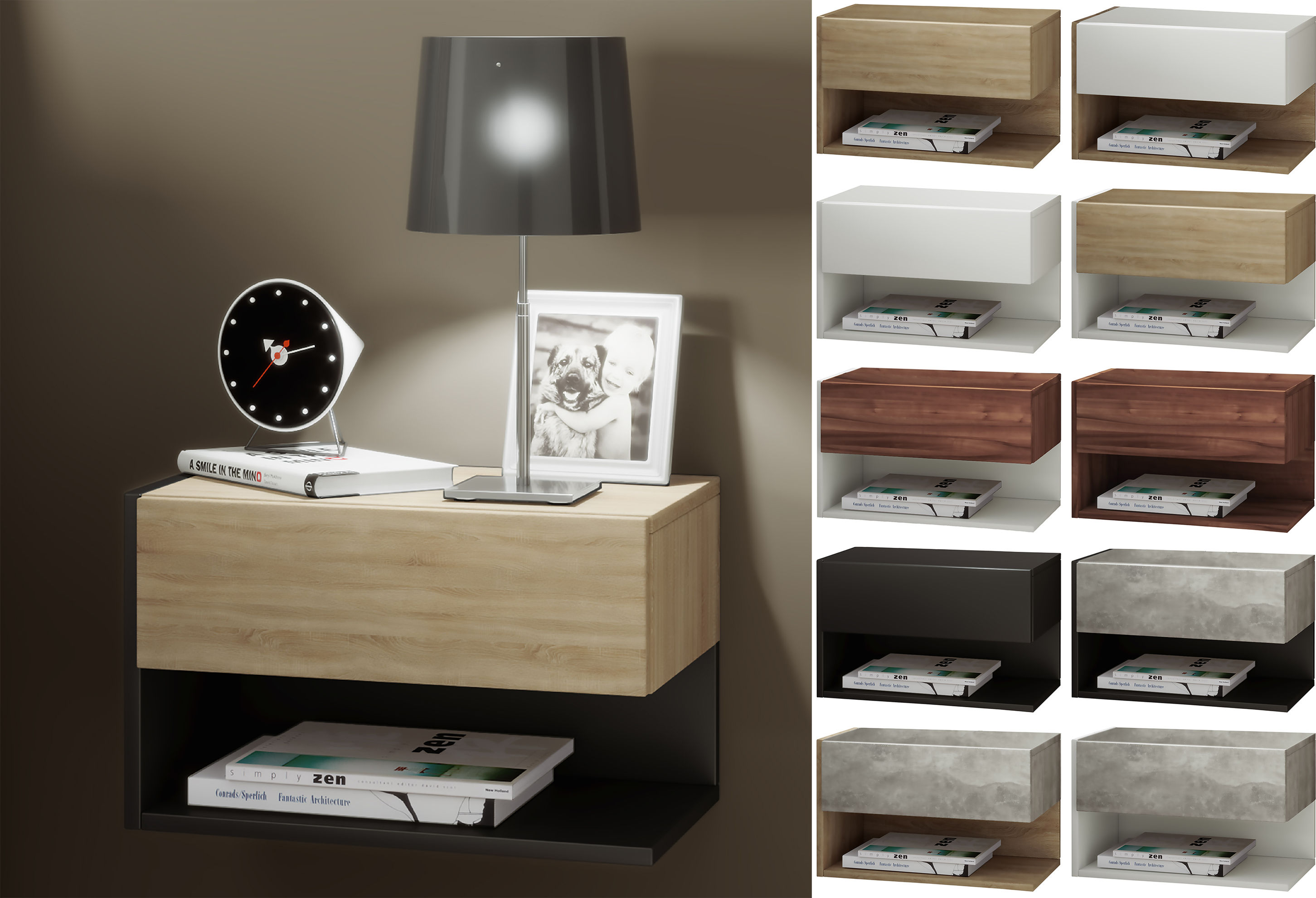 VCM Holz Wandschublade Nachttisch Dormal Farbe: Beton-Optik Weiß |  Weltbild.de
