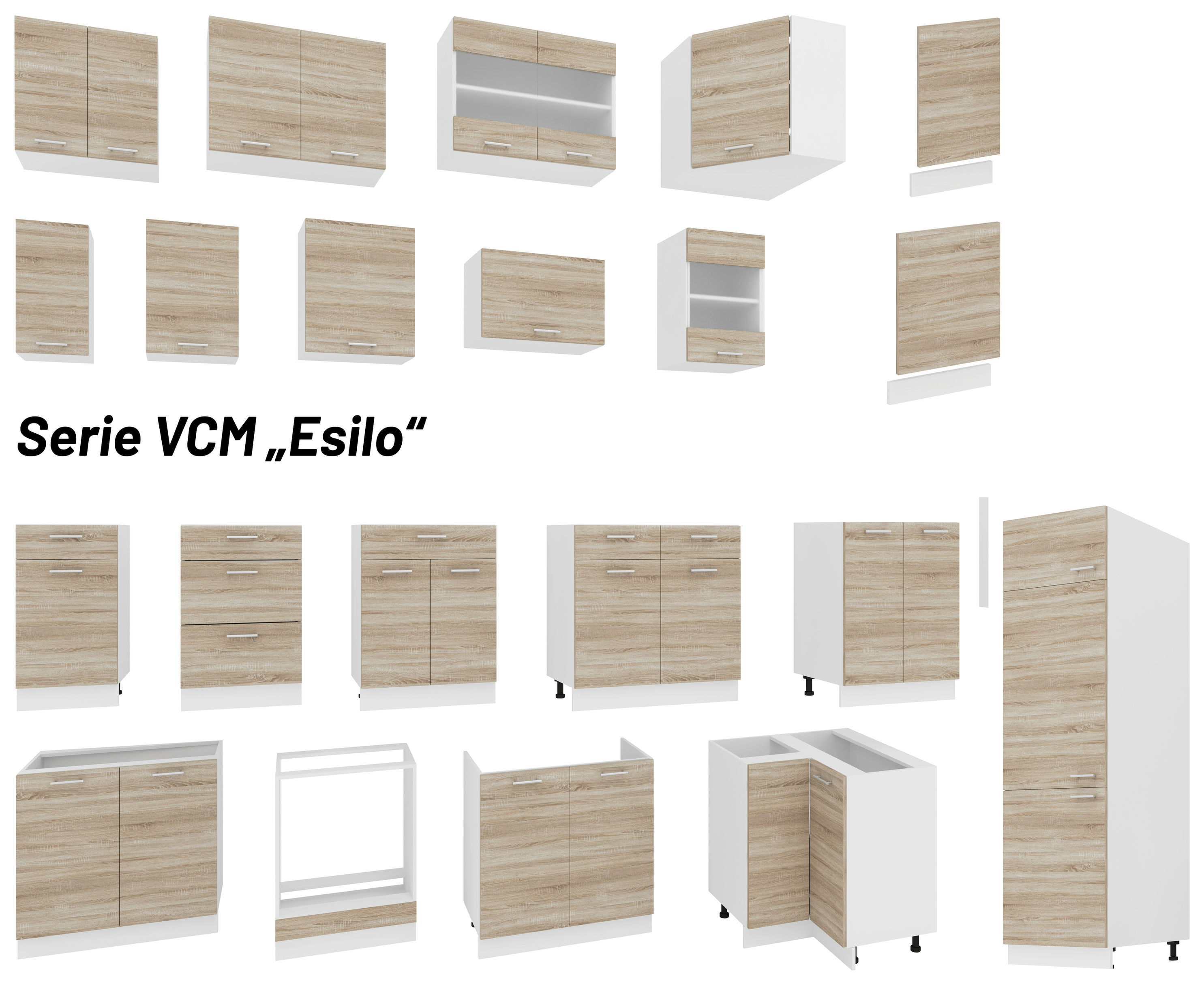 VCM Küchenschrank Breite 30 cm Holztür Hängeschrank Küche Küchenmöbel Esilo  Farbe: Weiß Sonoma-Eiche