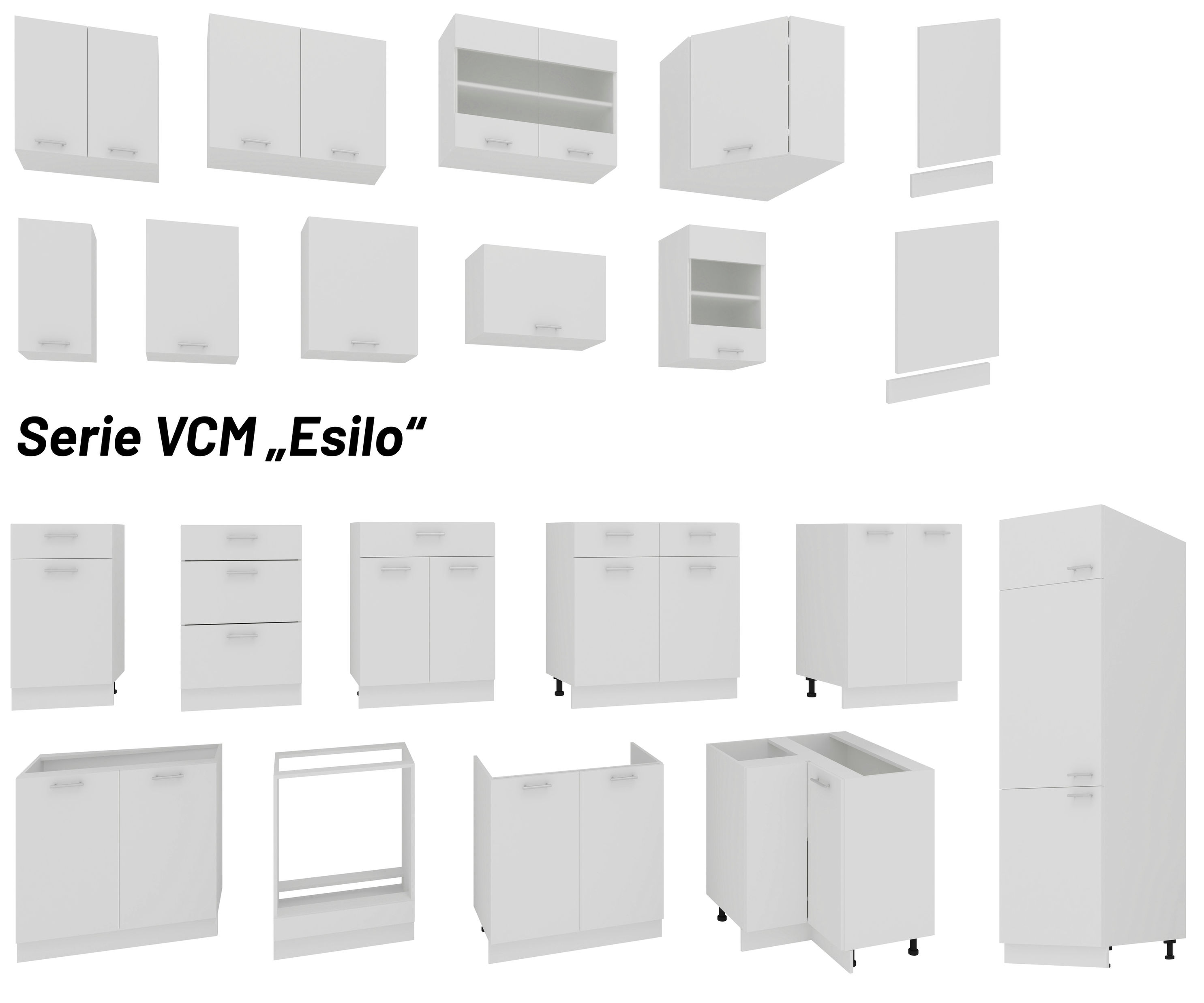 VCM Küchenschrank Breite 40 cm Matt Glastür Hängeschrank Küche Küchenmöbel  Esilo Farbe: Weiß