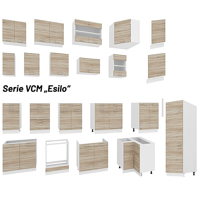 VCM Küchenschrank Breite 40 cm Schublade Unterschrank Küche Küchenmöbel  Esilo Farbe: Weiß Sonoma-Eiche