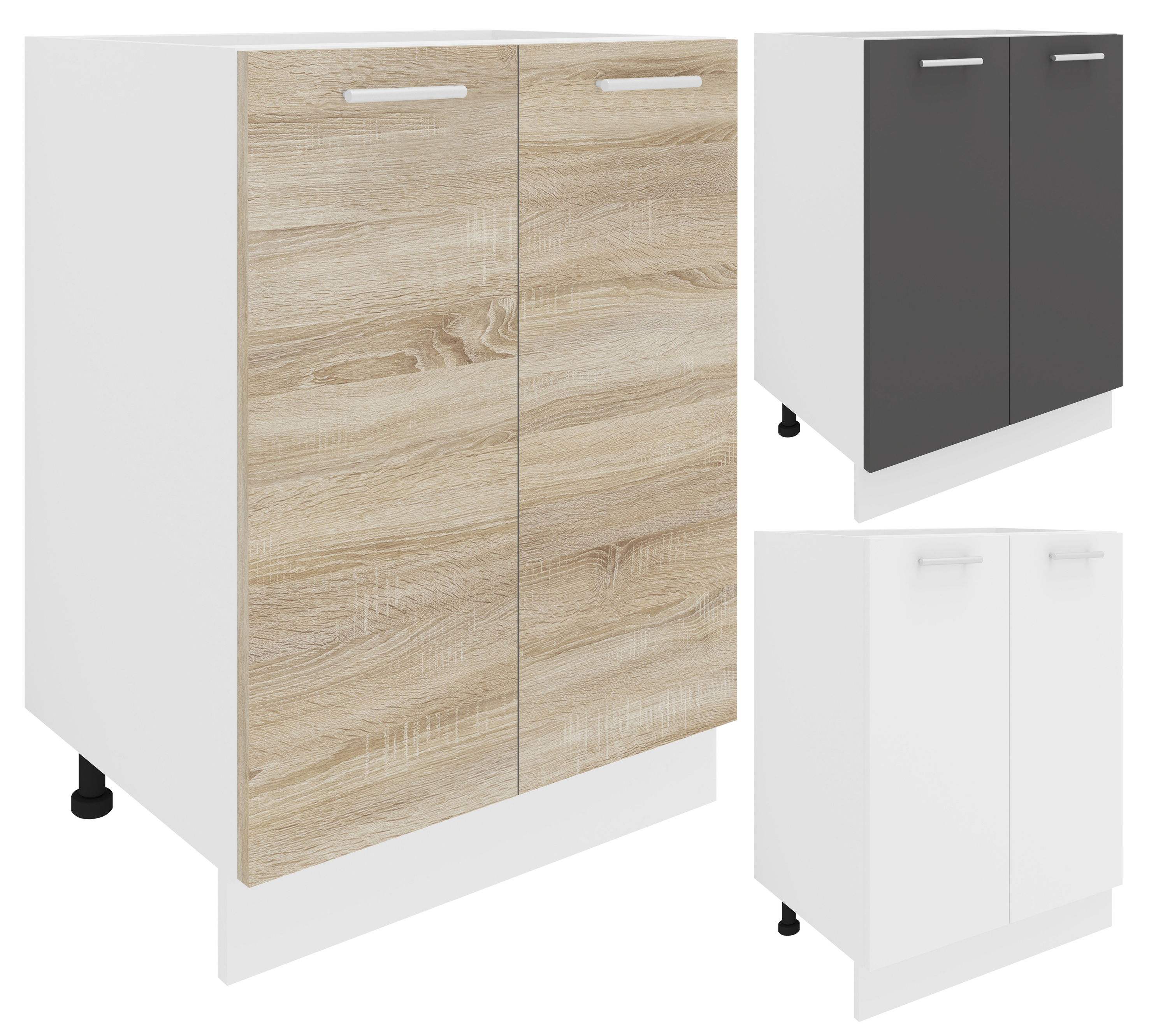 VCM Küchenschrank Breite 60 cm Drehtüren Unterschrank Küche Küchenmöbel  Esilo Farbe: Weiß Sonoma-Eiche