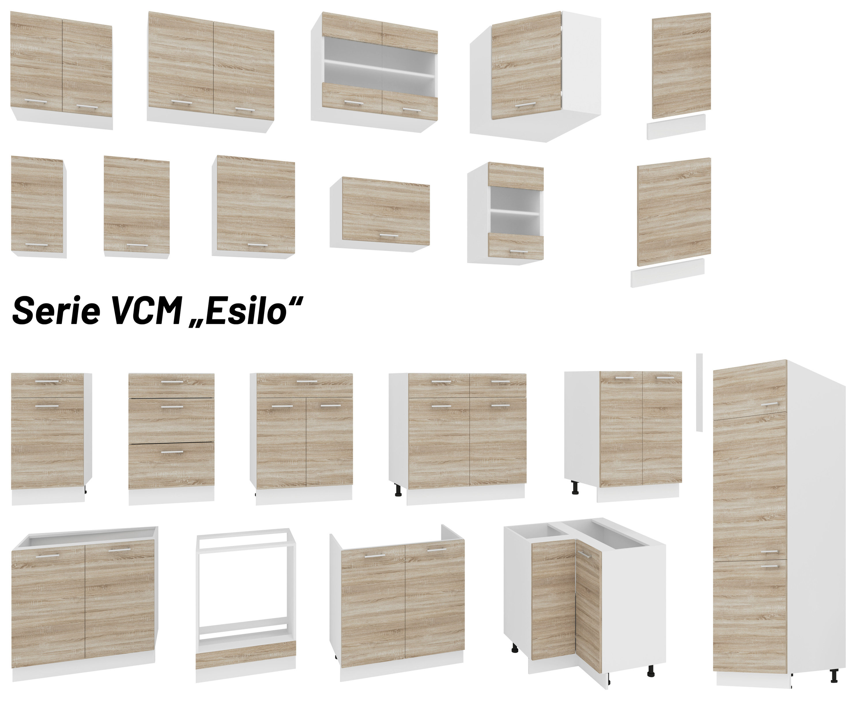 VCM Küchenschrank Breite 60 cm Holztür Hängeschrank Küche Küchenmöbel Esilo  Farbe: Weiß Sonoma-Eiche